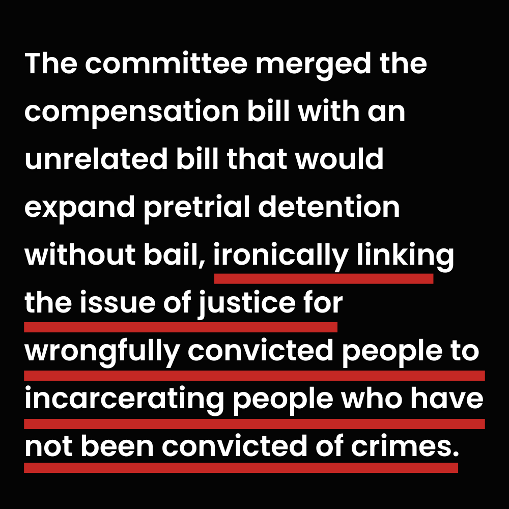 Quote about how Massachusetts legislators merged the compensation bill with an unrelated pretrial detention bill