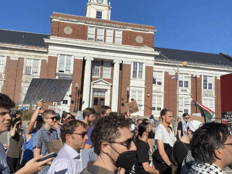 A Somerville for Palestine rally outside Somerville City Hall in favor of Question 3 before an Elections Committee hearing on Oct. Photo courtesy of the Somerville Ballot Question for Palestine Committee.