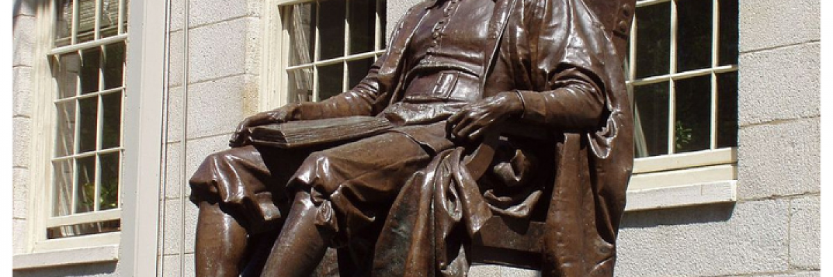 John Harvard statue at Harvard University.