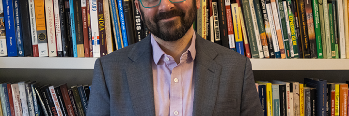 Photo of Boston University Professor Jeremy Menchik in his office.