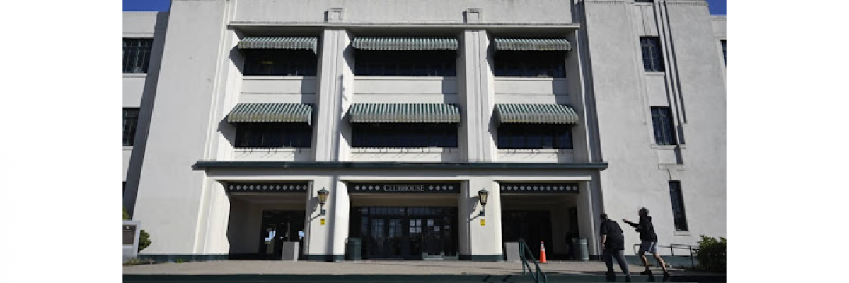 Exterior of the Suffolk Downs Clubhouse in Revere, Mass.