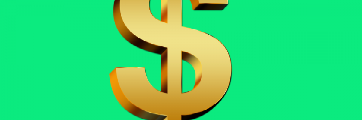 Collage with gold dollar sign dripping blood over a green background.